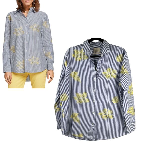 Scotch & Soda Palm Cove Stripe Embroidered Flower Button Shirt Women's Medium - Picture 1 of 9